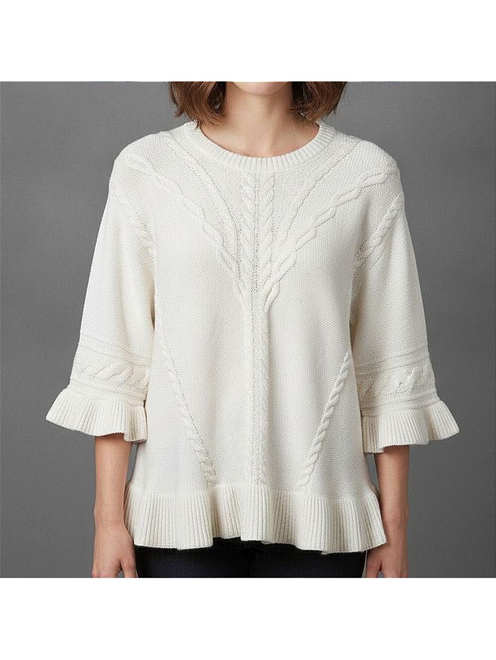 Kate Spade Womens Cream Cable Knit Sweater Wool Cashmere Ruffle Size M Fairycore